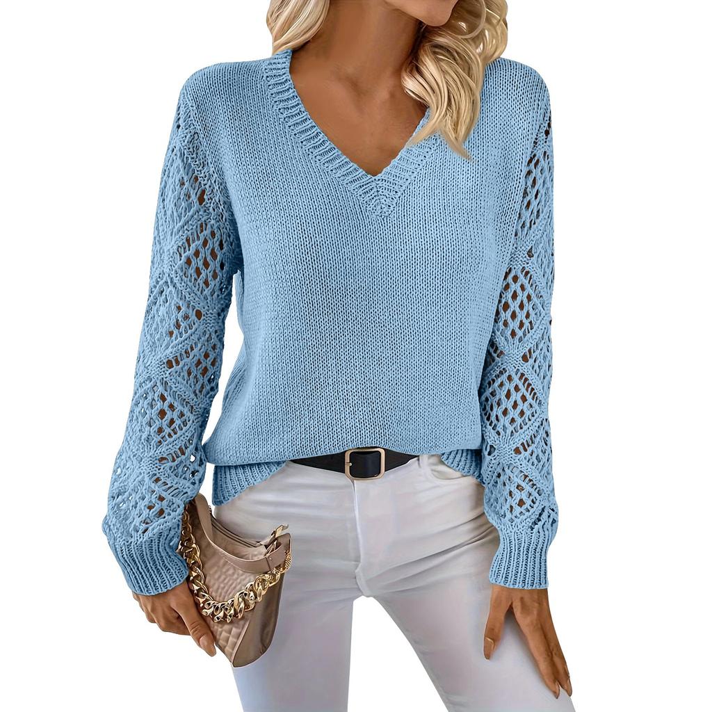 Women's Fashion Casual V-Neck Long Sleeve Loose Personalized Solid Color Sweater