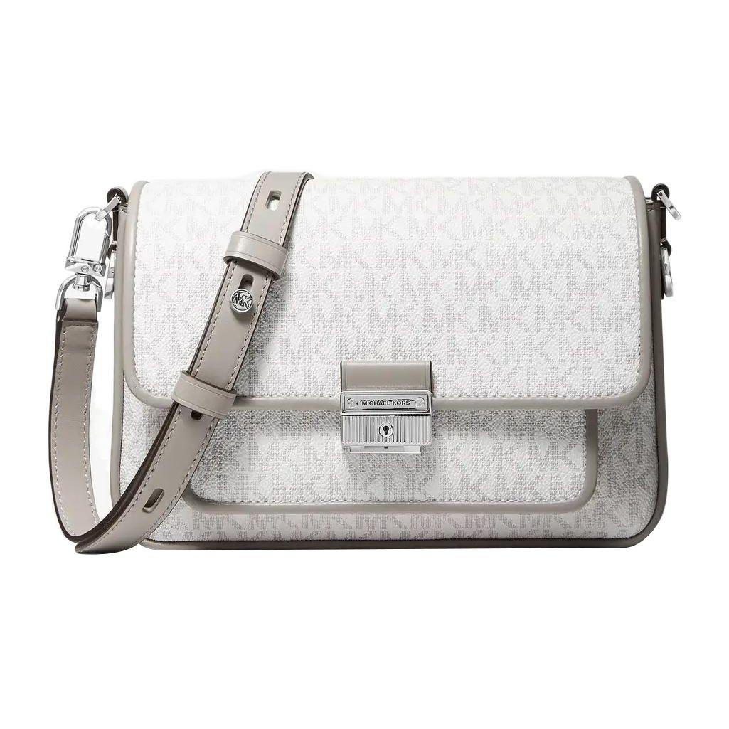 

Michael Kors Classic Monogram Lock Flap Closure Tote Crossbody Bag Medium Women handbags Gray White 30S1S2BM2B-OPT-PGREY Basic Set (Bag+Dust Bag)
