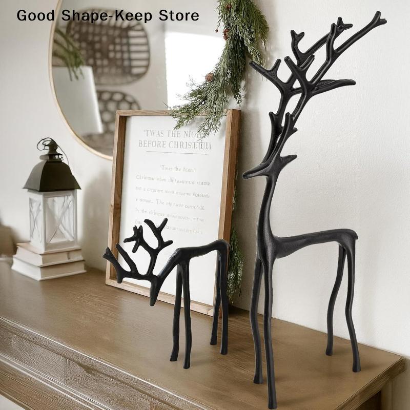 Black Reindeer Statues Modern Alloy Xmas Figurines Elegant Indoor Holiday Decor Table Centerpieces Xmas Christmas Decorations