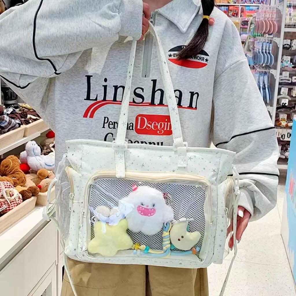 New Fashion Sweet Ita Bag Lolita Girl Transparent Shoulder Bag Women Large Capacity Ribbon Bow Tote Bag Cute DIY Display Handbag