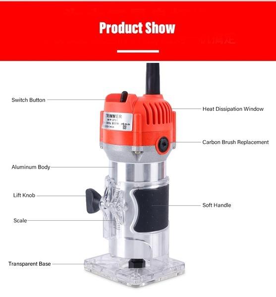 110V/220V 30000RPM 650W Electric Wood Trimmer Tool Hand Trimmer Wood Machine Router Tool Set For Woodworking Engraving Slotting Trimming Carving
