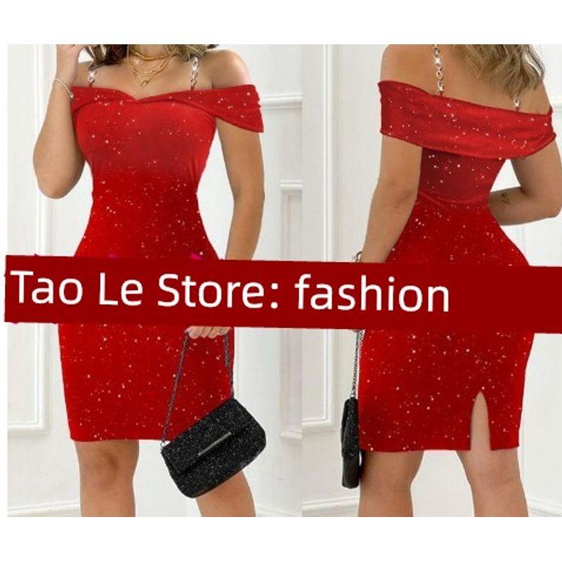 

2023 Женское Новое Платье с Принтом на Шее Платье с Принтом Холтер Red 3 S