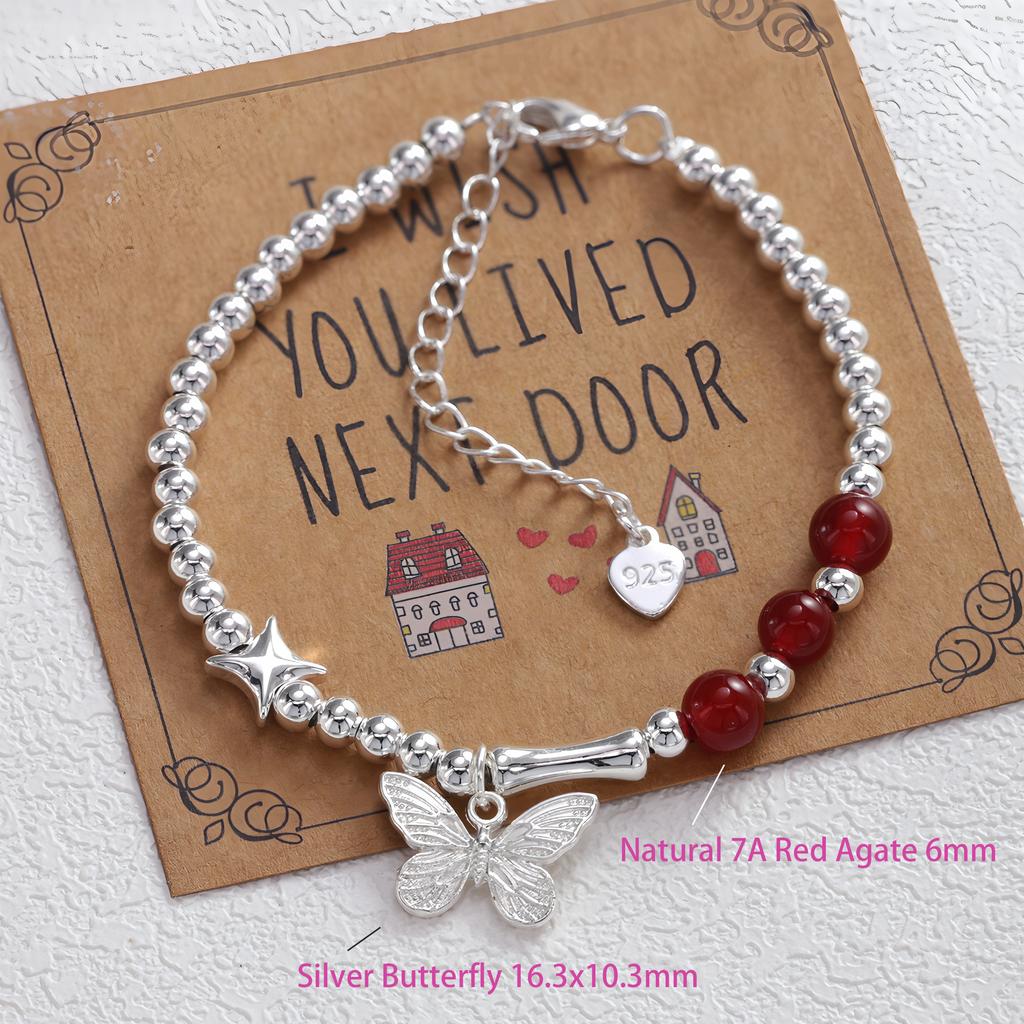 VENTFILLE 925 Sterling Silve Red Agate Bracelet for Women Flower Pendant Lucky Bead Originality Jewelry Gift Dropshipping