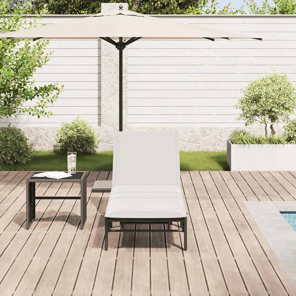 Black Sun Lounger with Cushion Poly Rattan