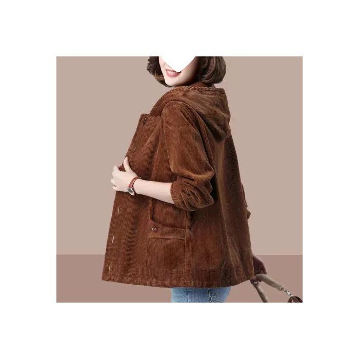 2025 Women's Slimming Corduroy Jacket: Spring/Autumn Casual Loose Fit for Middle-Aged and Elderly Mothers