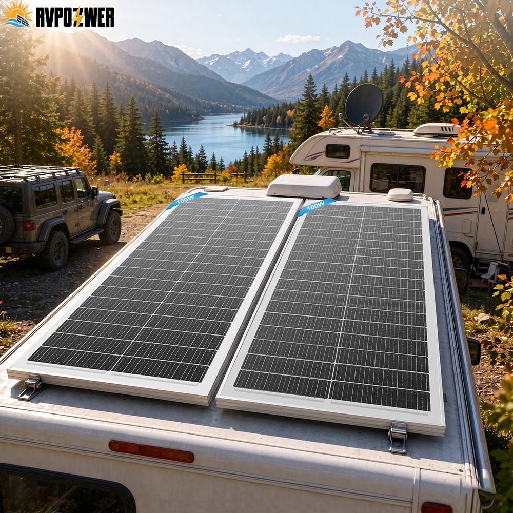 RVPOZWER 100W 12V Solar Panel 12BB Monocrystalline High Efficiency Module for Roof Mount Off Grid Power System Wholesale 4