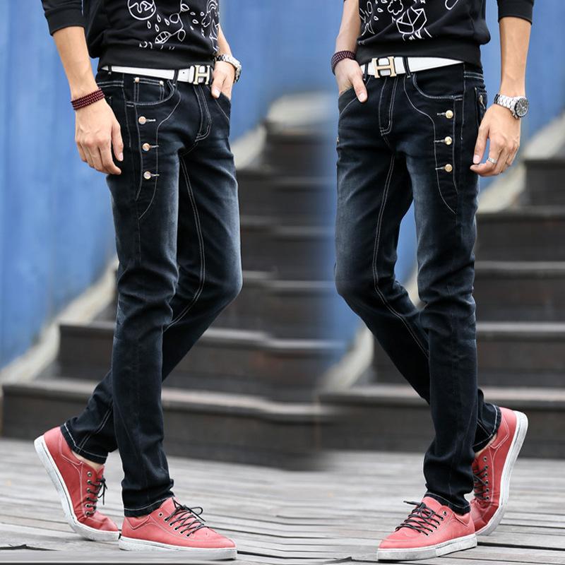 

Джинсовые брюки Мужские брюки Маленькие ноги Тонкие эластичные повседневные брюки Мужские брюки Черные весенне-летние мужские брюки 27