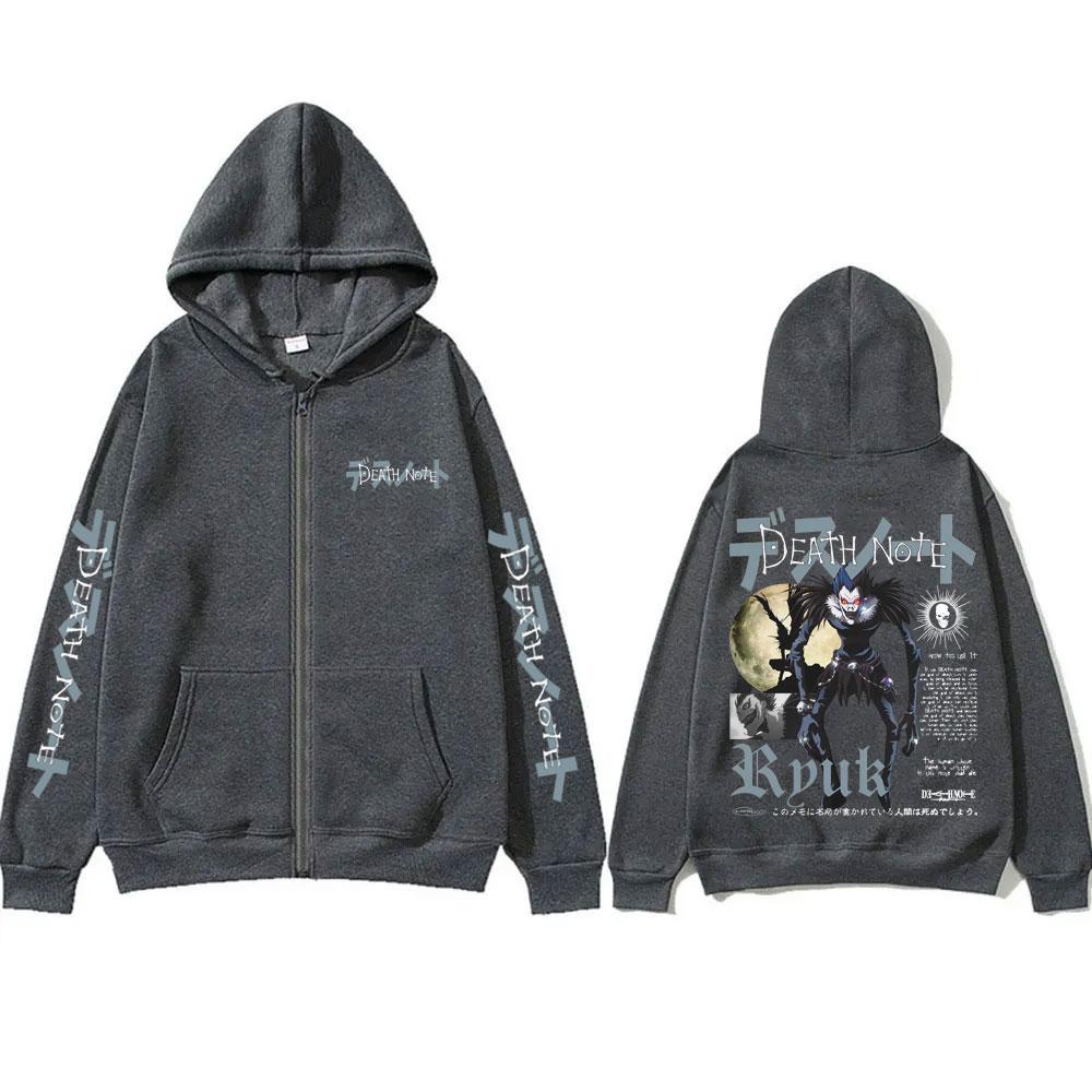 Anime Death Note Ryuk Graphic Zipper Hoodie Men Women Casual Vintage Oversized Zip Up Jacket Man Fleece Cotton Zip Up Sweatshirt