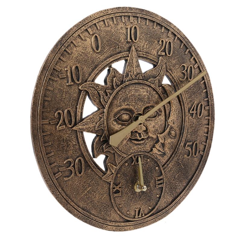 Garden Thermometer Clock 12 '' Outdoor for Creative Retro Waterproof Resin Wall Clock for Creative for w/thermometer