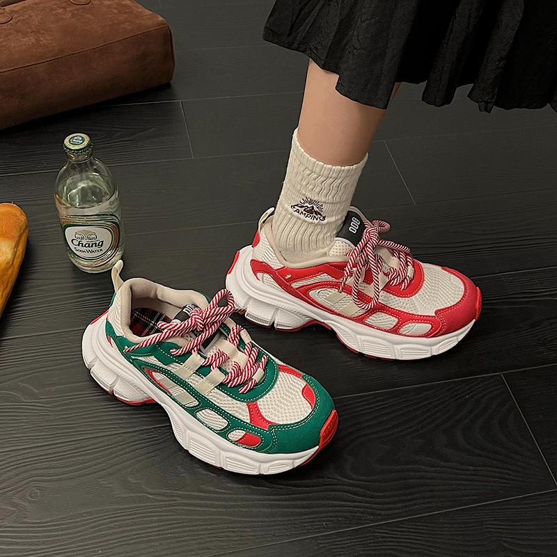 Shoes for Women Lace-Up Breathable Mesh  Spring Shallow Mouth Platform Casual Comfortable Woman's Vulcanize Sneakers