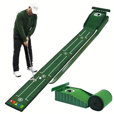 Portable Golf Putting Training Matt For Indoors And Outdoor, 8ft Putting Green With Alignment Guides, Compact Edition, Golf Accessories