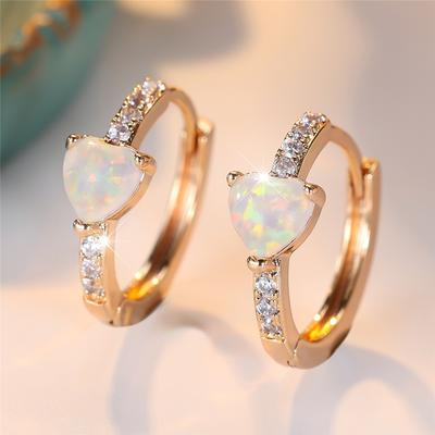 Cute Female White Crystal Opal Stone Love Heart Hoop Earrings For Women Gold Color Wedding