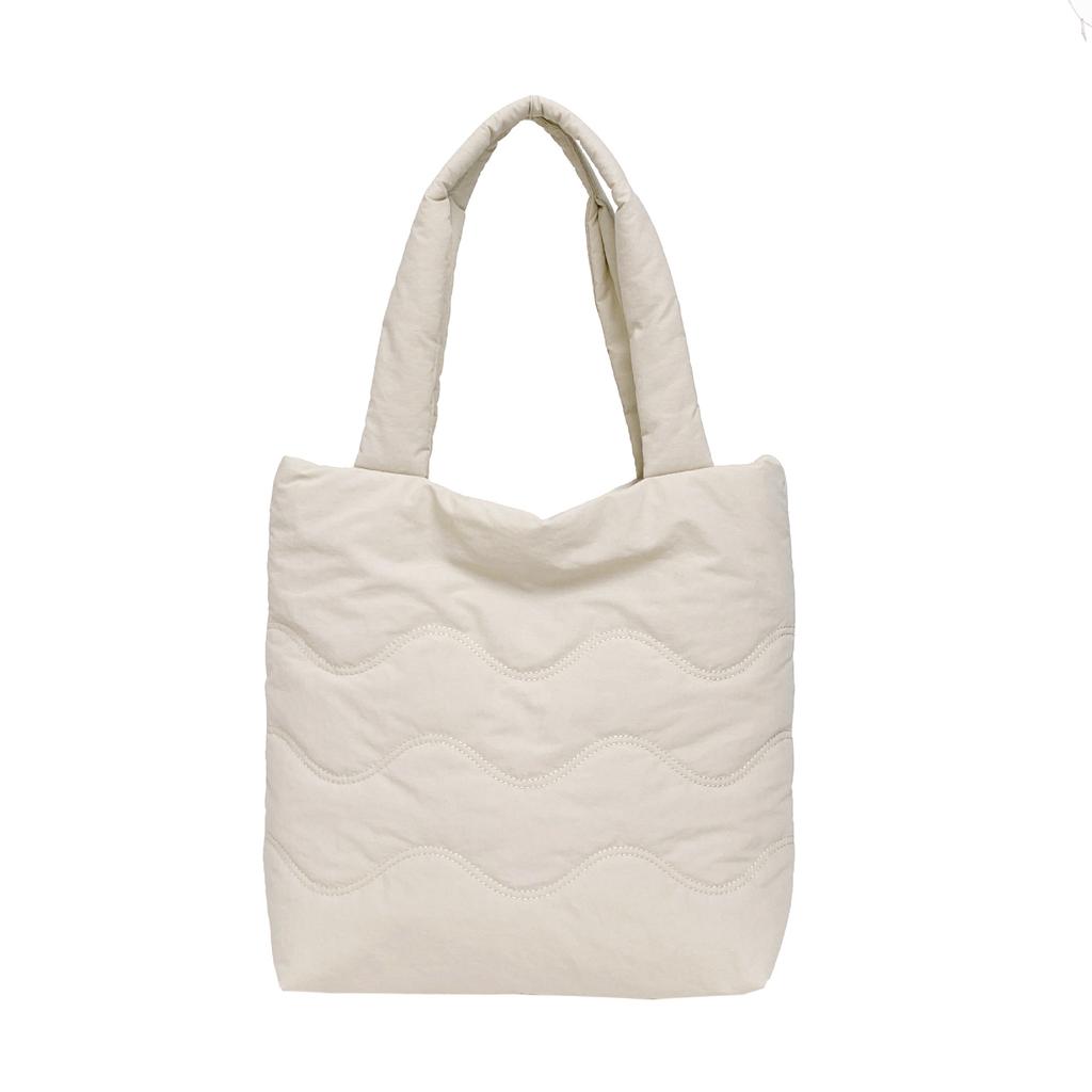 Soft waxy cotton tote bag Female commuter student class shoulder bag Lightweight nylon bag Solid color waterproof handbag