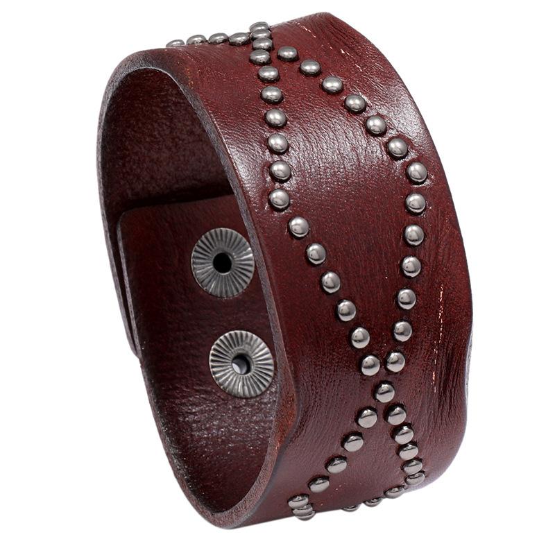 

Vintage Single Layer Cowhide Leather Wide Adjustable Wristband Cuff Bangles Unisex Friendship Bracelets for Men And Women