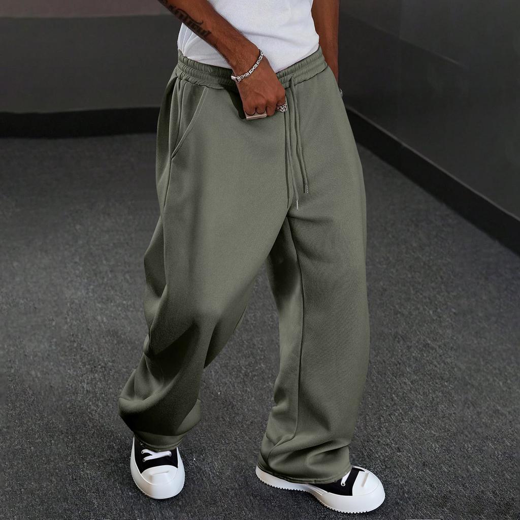 Pantalones de Hombre con Bolsillos y Cordón Pantalones Deportivos Casuales de Pierna Recta