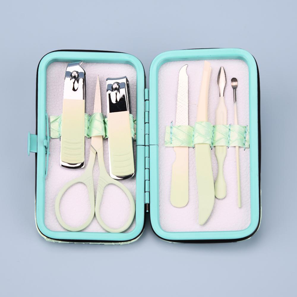 Manicure Set and Grooming Kits Mint Green Stainless Steel Beauty Tools with Leather Case Trending Products