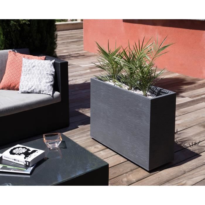 Muret Loft L Planter - EDA - Graphite - 46 L - Indoor / Outdoor - Graphic Decor - 78.5 X 29.5 X H. 60 Cm - Anthracite Grey