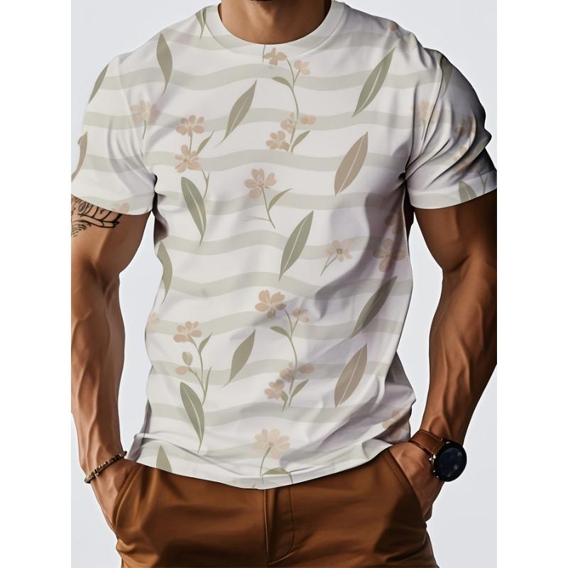 Men s 3D full body floral printed T-shirt - Breathable round neck short sleeved casual shirt S