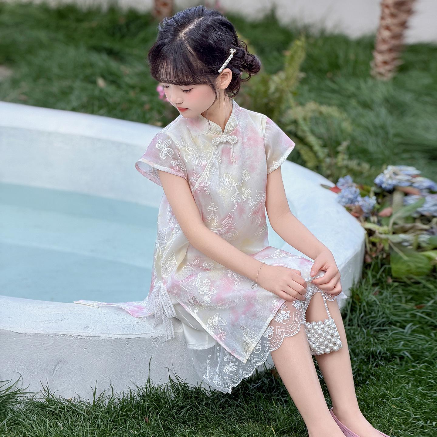 Girls Summer 2026 Qipao Dress: New Chinese Style Children s Ancient Skirt 150cm