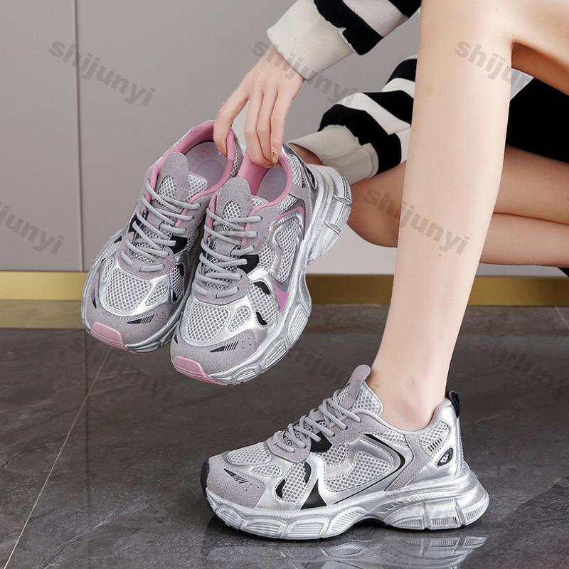 Modische Klobige Plateau-Sneaker für Damen Frühling Atmungsaktives Mesh Dicke Sohle Vulkanisierte Schuhe Frau Lässig Schnürschuhe Sport Laufschuh