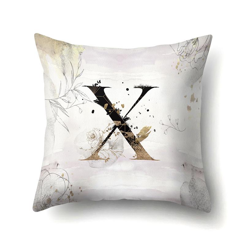 Polyester Pillow Case Car Ink and Ancient Style Home 26 English Letters Printed Sofa Pillow Case