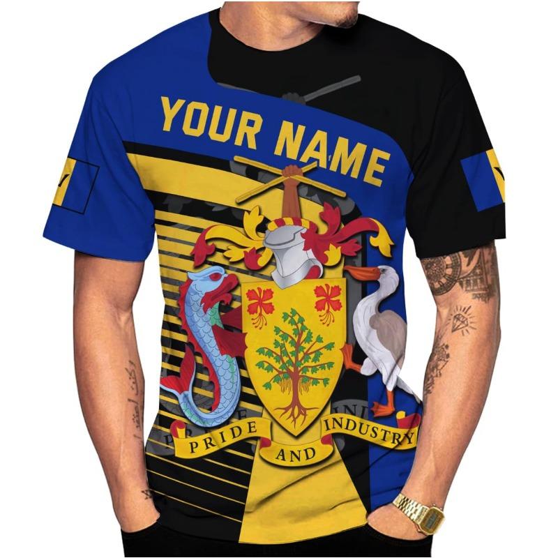 3D Barbados Ethnic Flag Map Print T Shirt For Man Barbados Of Arms Graphic Shirt Fashion Streetwear Short Sleeves Mens Clothing
