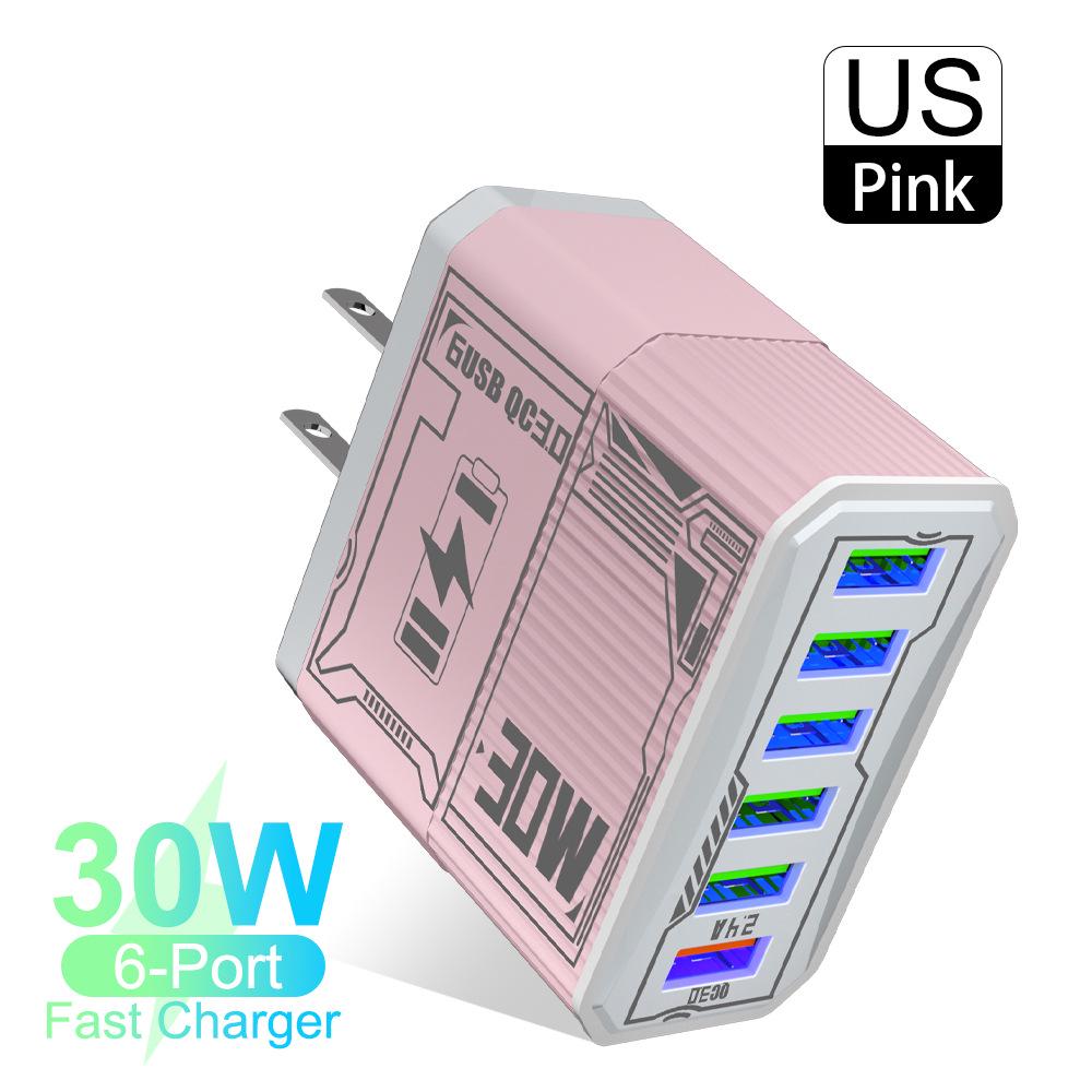 30W 6-Port USB QC3.0 Fast Charger Adapter - EU, US, UK, AU Plug
