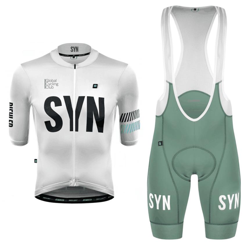 

2026 Summer Breathable Classic White Short Sleeve Jersey and High Density Pad Bib Shorts Set with Flash Logo Men MTB Tops Riding Bottom Kit XS