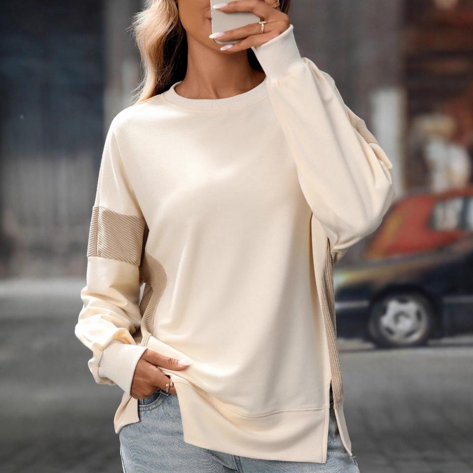 Autumn and Winter Round Neck Color Blocked Versatile Casual Loose Women's Hoodies & Sweatshirts