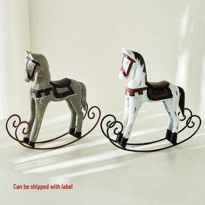 Decorazione Cavallo a Dondolo in Legno Nordico Retro Invecchiato per la Casa e la Decorazione della Camera dei Bambini.