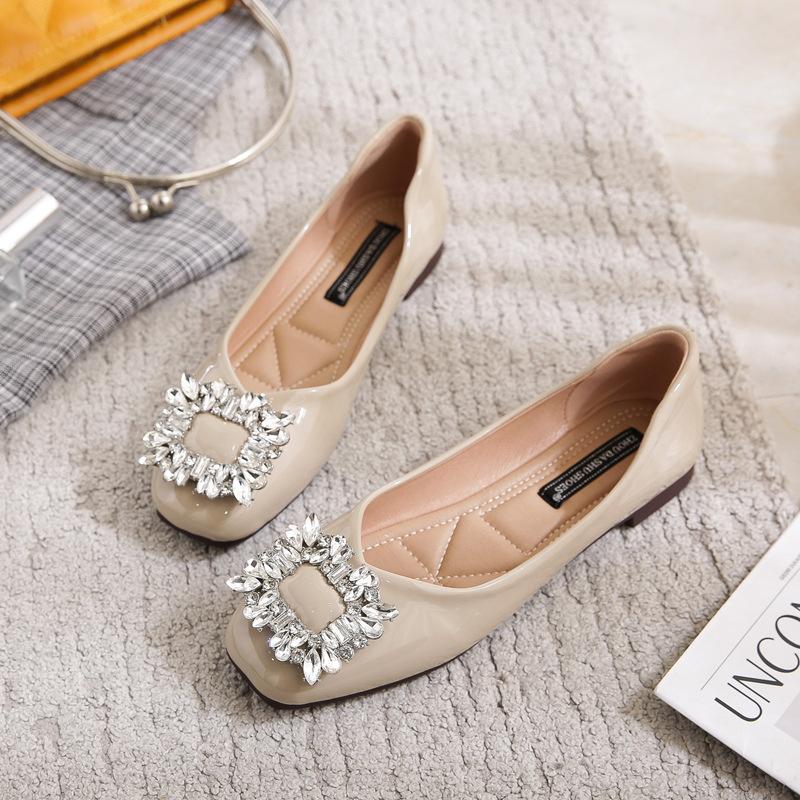 Burgundy Single Shoes Women's Summer Patent Leather Square Head Shallow Mouth Flat Shoes 42 Soft Sole Large Size 41-43 Super Fire Bean Shoes