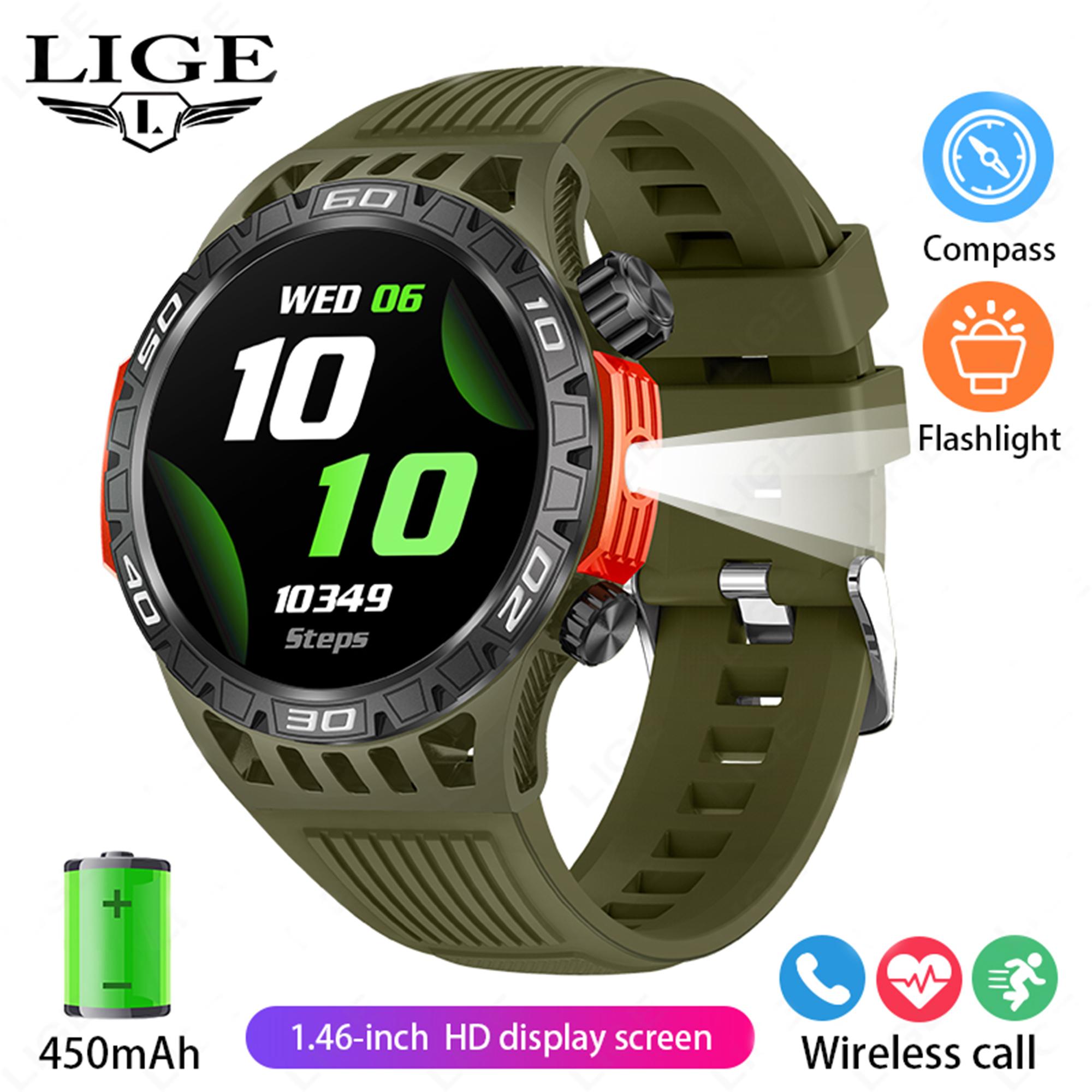 

LIGE Compass Светодиодный фонарик Смарт-часы 450 мАч Батарея Мониторинг сердечного ритма и здоровья Bluetooth Вызов Смарт-часы Мужские часы Silicone strap зелёный
