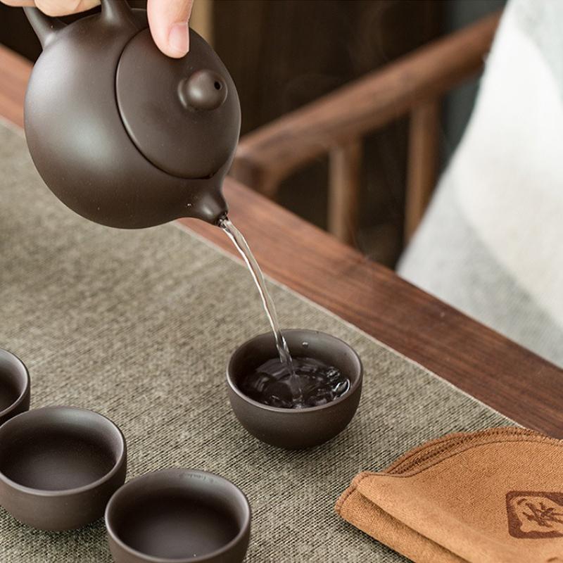 Tragbares chinesisches Reise-Teeset, Teekannen-Tonset, Teezeremonie, Camping, 4 Tassen, Zi Shi, Ke-Tasse, Teekannenset