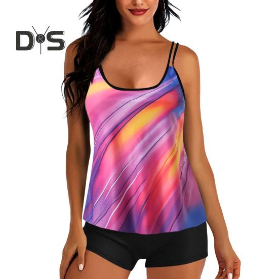 2-teiliges Tankini-Set mit abnehmbarem Brustpolster und verstellbaren Schultergurten, Oberteilen und elastischer Taille, bedrucktem Badehosen-Set, Strandmode