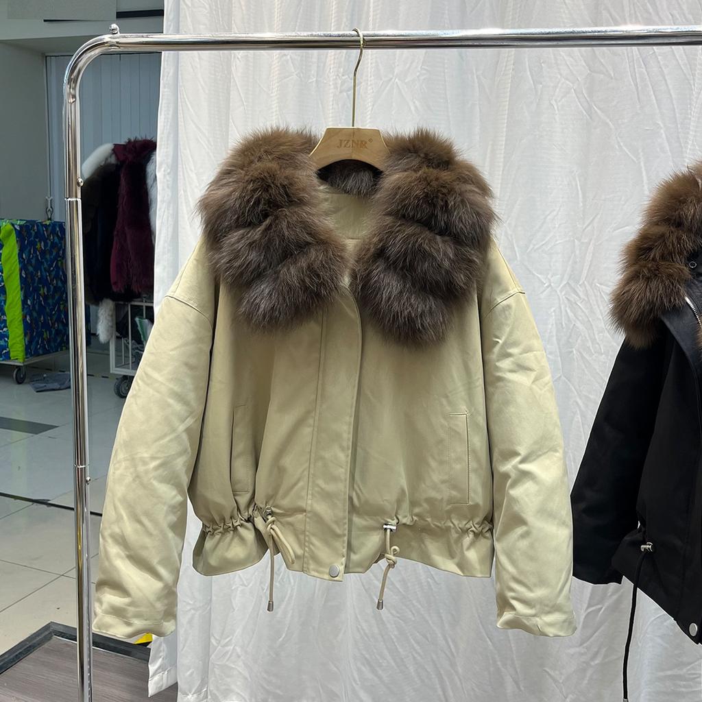 Winter new natural fox fur collar short down jacket women's thickened warm loose and thin pie overcome coat