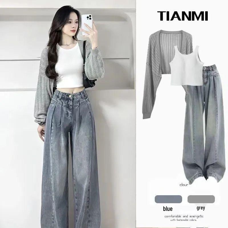 

2026 Women s Plus Size Early Spring Knitwear & Wide-Leg Pants Two-Piece Set: Lightly Mature Design XS