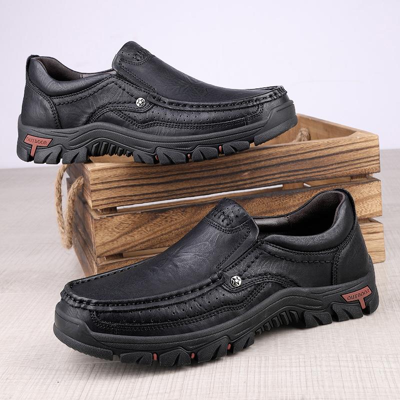 Fashion Retro Style Genuine Leather Men's Business Casual Shoes Soft Sole Anti-Slip Breathable 2025 New Dress Shoes for Daily Commuting