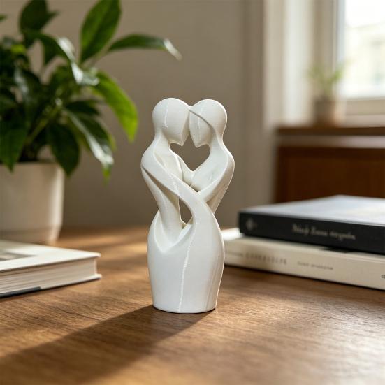 3D-Printed Minimalist Couple Ornament with Heart Cutout Smooth Delicate Lines Black White Desktop Keepsake Romantic Home Decor Gift