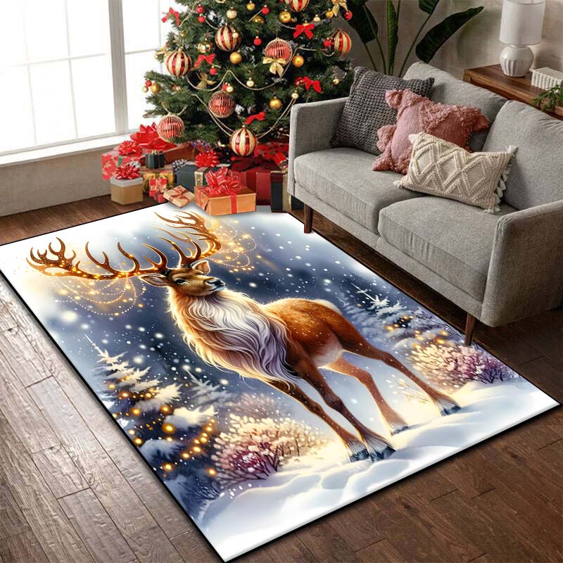 15 Size Christmas Reindeer Pattern Rug Carpets Bedroom Living Room Bathroom Mat Creative Door Mat Area Rug Home Holiday Decor