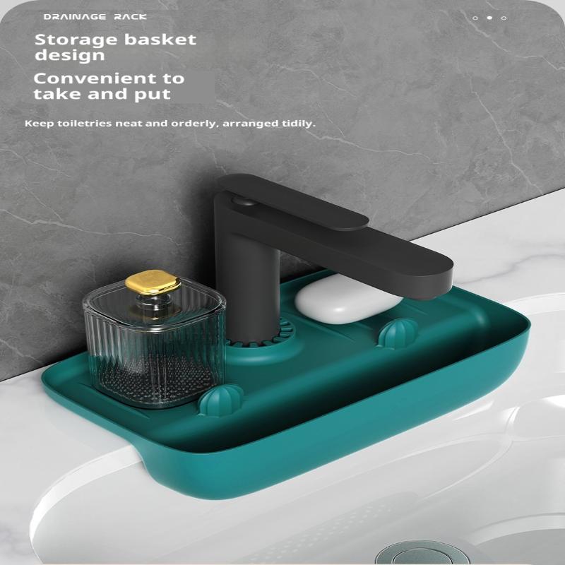 Silicone Kitchen Faucet Mat Splash Guard Sink Mat With Sponge Holder Caddy Catcher Bathroom Countertop Mat