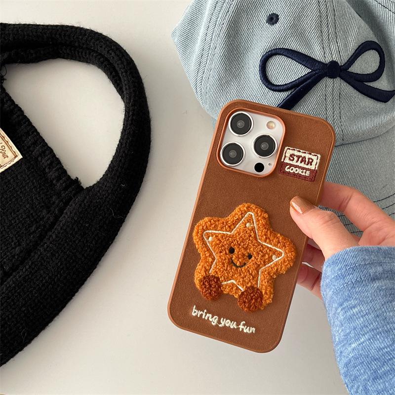 

Вишитий плюшевий чохол-зірка для iPhone 17/16 Pro Max/15/14 - Коричневий, Осінньо-зимова колекція iPhone 14