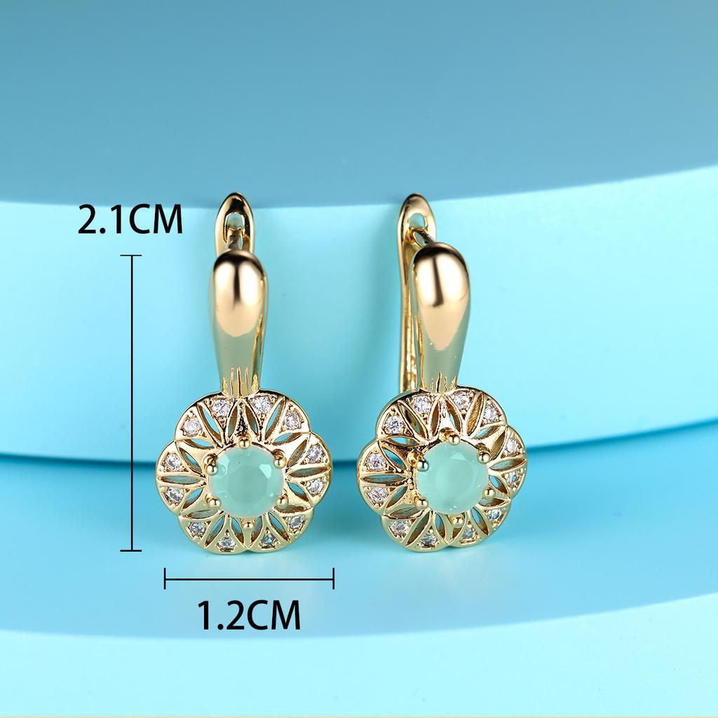 1 Pair Round Cut Green Zircon Women's Clip Earrings Golden Wedding Jewelry Classic Fashion Drop Dangle Earrings