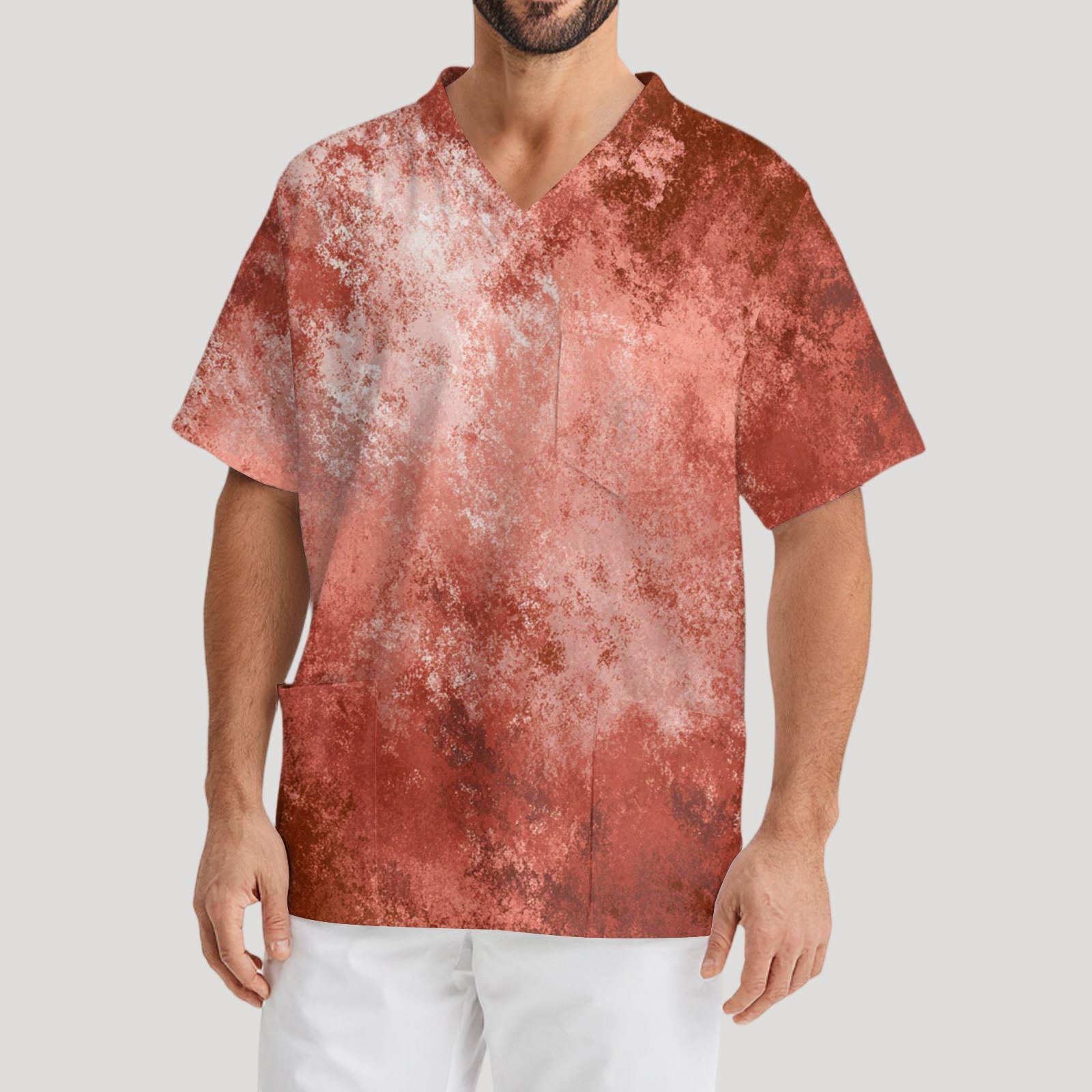 

Мужская рабочая блузка с короткими рукавами и v-образным вырезом с принтом, топ с нагрудным карманом XL красный