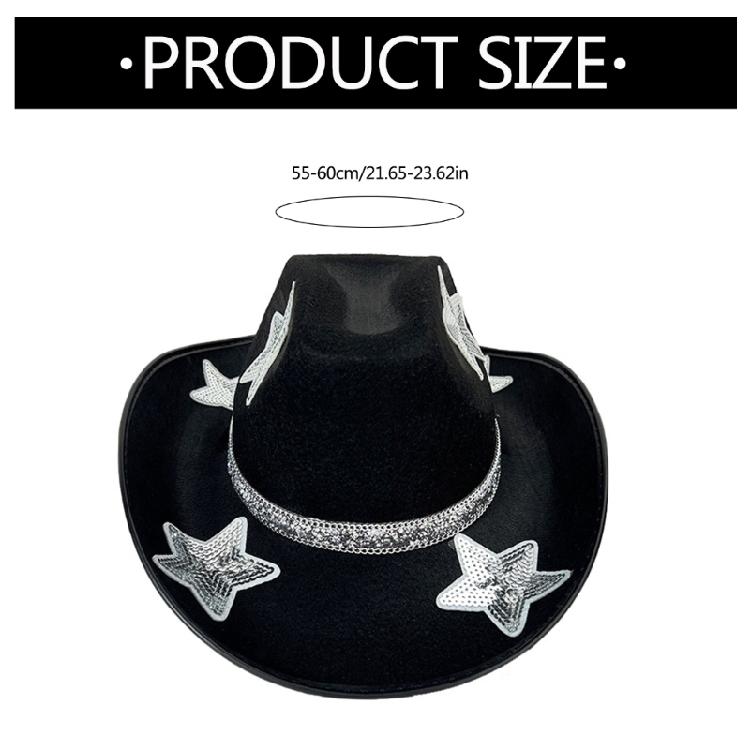 Rhinestones Belt Five Pointed Star Hat for Women Cosplay Costume Hat Bachelorette Party Headwear Wedding Western Hat