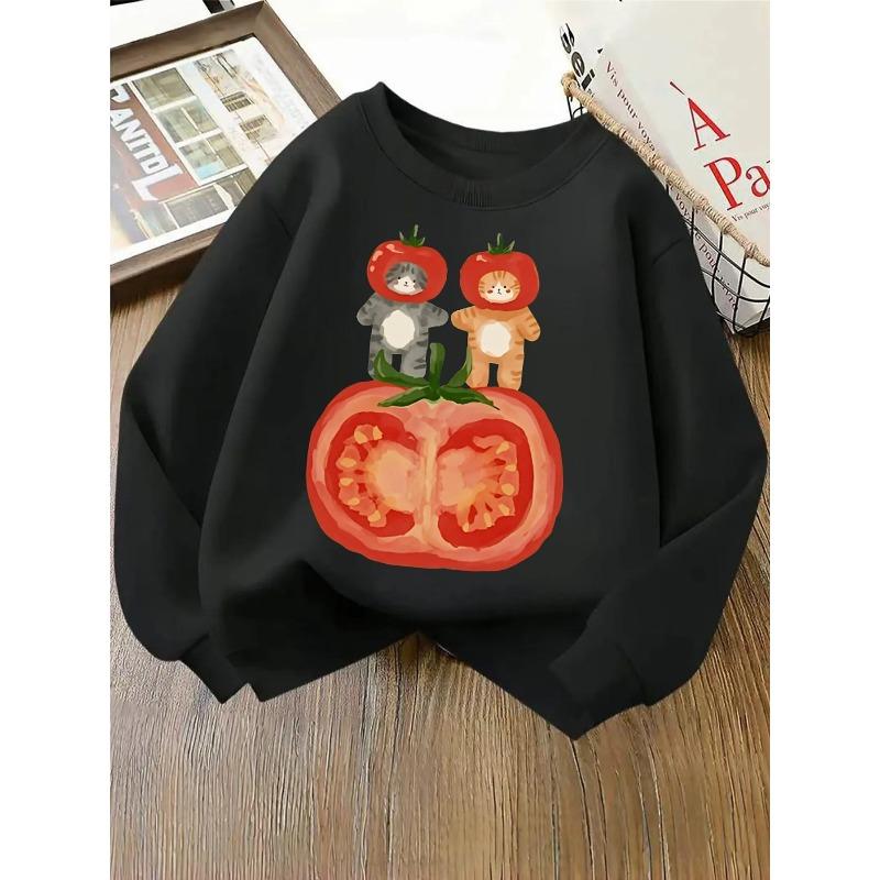Kids Sweatshirt Round-neck Pullover Shirt, Long-sleeved Sweatshirt, Cute Print Sweatshirt, Soft Casual Sweatshirt, Easy-Care Pattern Outfit