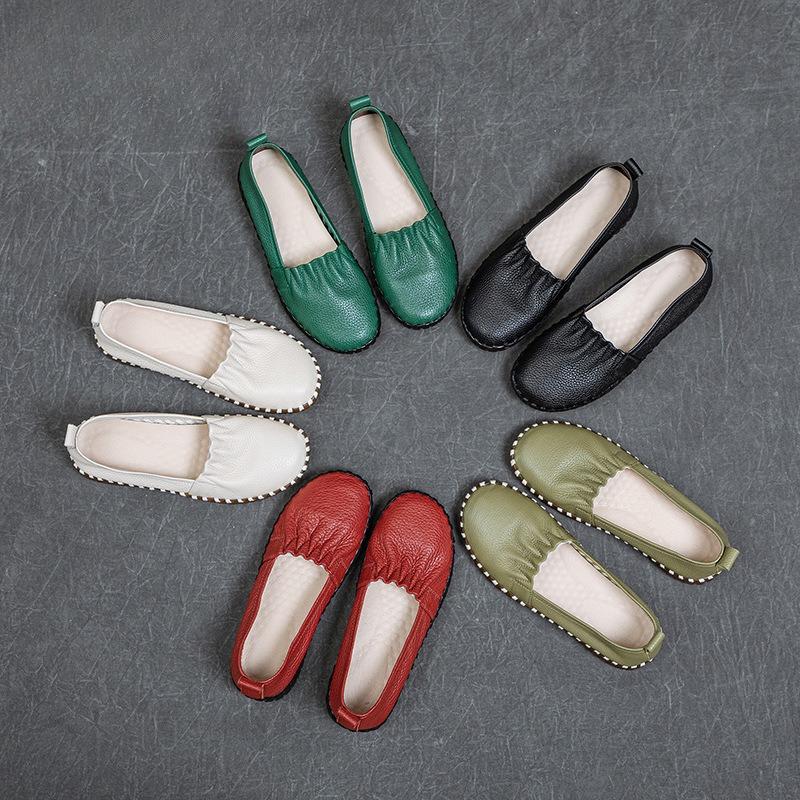 Women's Leather Shoes with Soft Soles and Soft Surfaces, Casual Single Shoes On One Foot