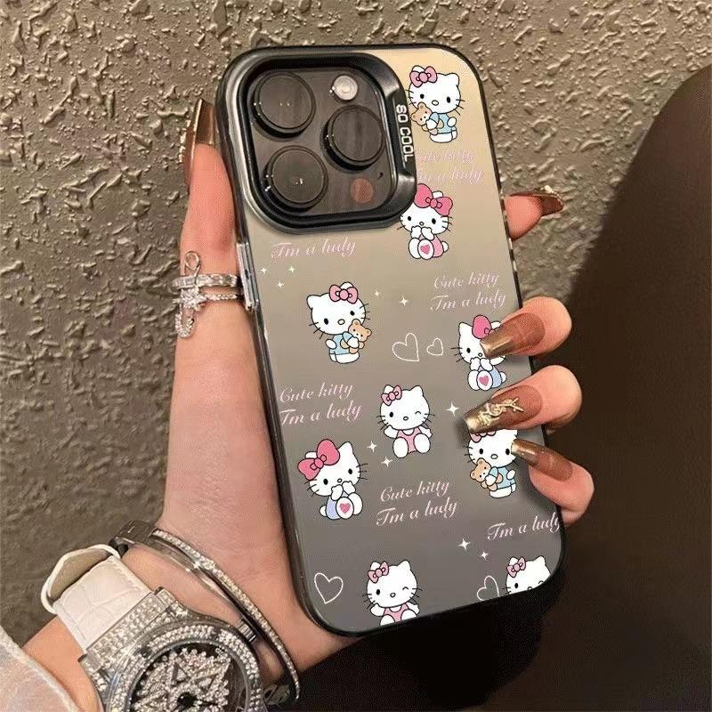 Full screen KT cat Internet celebrity Apple 12Promax mobile phone case iPhone11 cartoon 14Pro/16 colored silver 15Plus