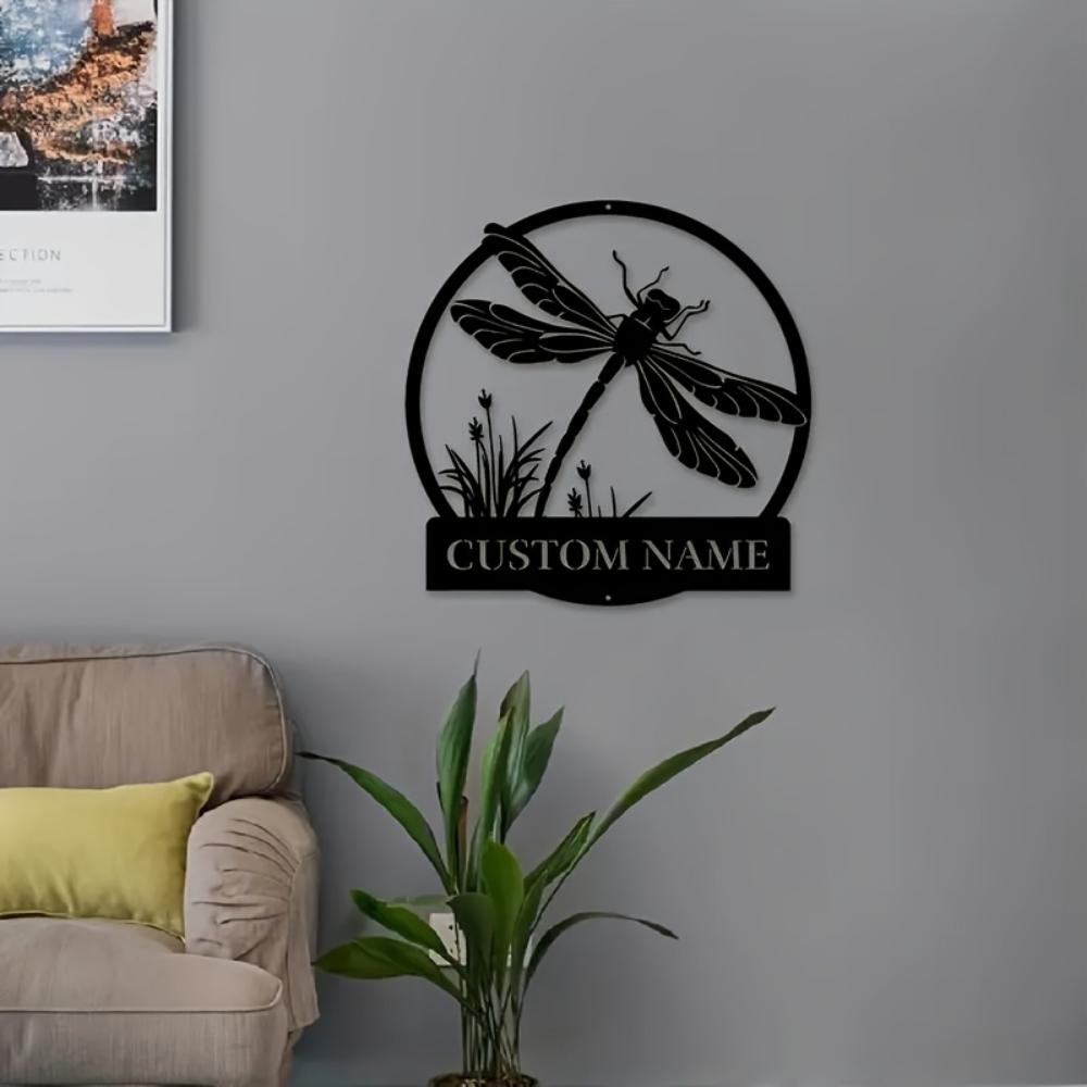 1pc Art Deco Dragonfly Metal Wall Decor Custom Name Sign Rustic Home Ornament