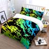 3Pcs Neon Camo Crack Bedding Set, Black Base Yellow Cyan Abstract Fragment Print 1 Duvet Cover 2 Pillowcases, Gift