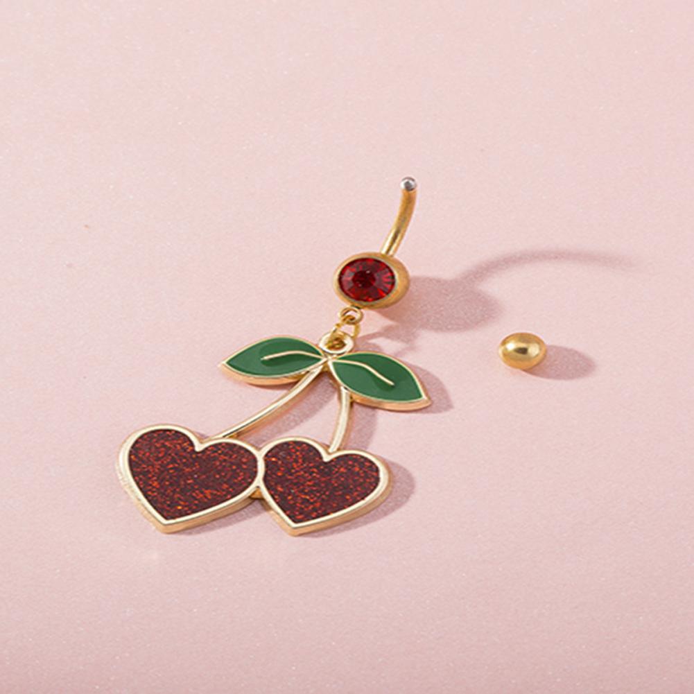Women Navel Rings Loving Heart Cherry Shape Pendant Body Jewelry